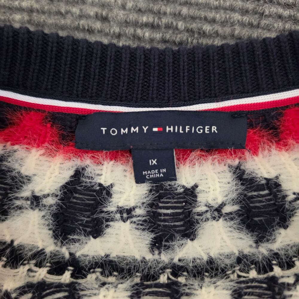 Tommy Hilfiger Women's 1X Fair Isle Cable Knit Sweater Navy Blue Red White - Picture 4 of 9